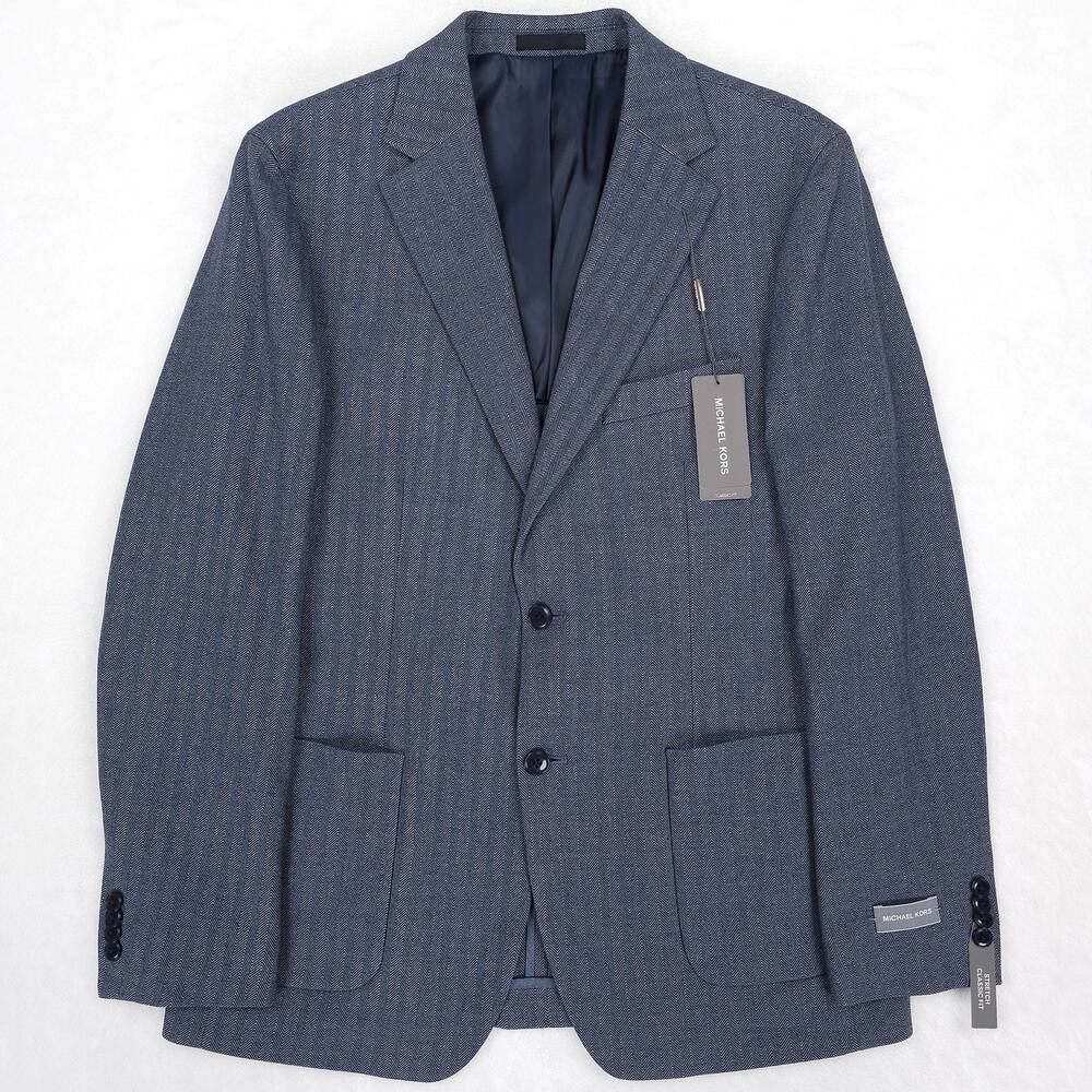Michael Kors Mens Classic Fit Sport Coat 42R Light Blue Herringbone Stretch NWT